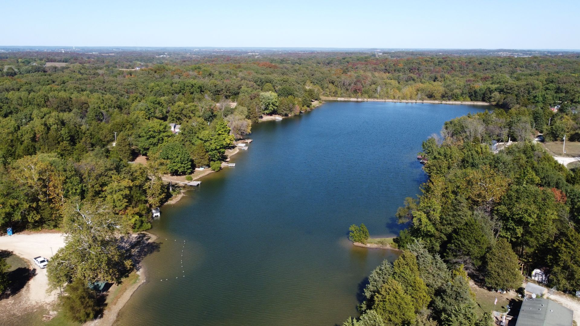 Aerial view of a lake property in Missouri